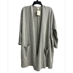 DONNI Gray White Ribbed Open Front Layering Long Casual Cardigan Women's OSFA